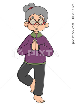an old active lady, who is dressed in a sport wear. She is doing yoga an old active lady, who is dressed in a sport wear. She is doing yoga 103433124