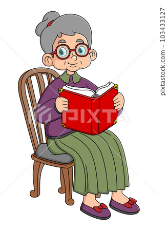old woman in a rocking chair reading a book 103433127