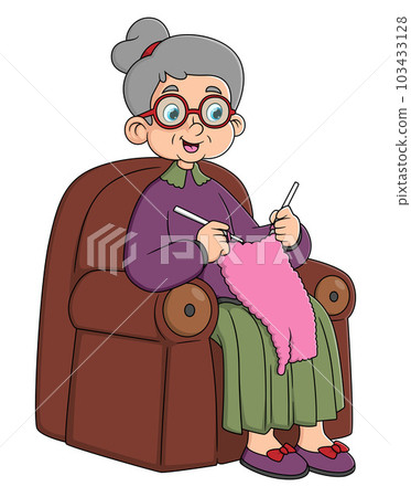 Old woman doing kniting work with happy feeling,in cartoon character,isolated on white background Old woman doing kniting work with happy feeling,in cartoon character,isolated on white background 103433128