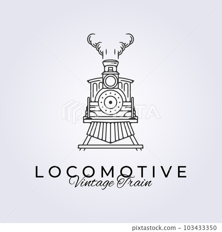 line art retro locomotive vector logo template illustration design, icon vintage train 103433350