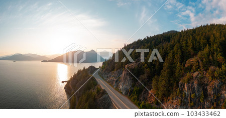Sea to Sky Highway on Pacific Ocean West Coast. Aerial Panorama. Sea to Sky Highway on Pacific Ocean West Coast. Aerial Panorama. 103433462