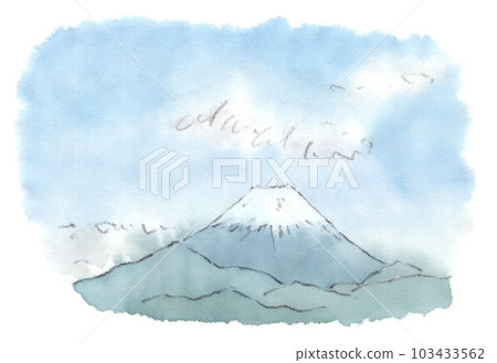 藍天白雪覆蓋的富士山水彩畫 藍天白雪覆蓋的富士山水彩畫 103433562