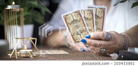 Concept of psychic advisor or ways of divination with cards. 103433981