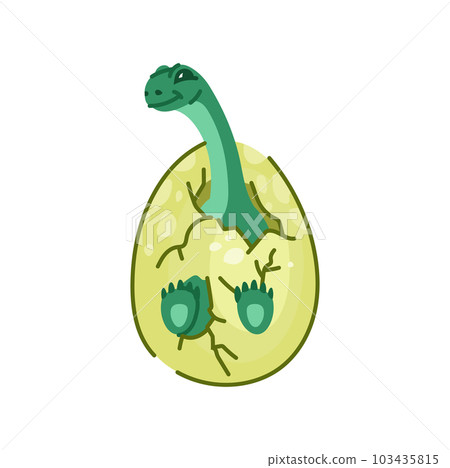 Dinosaur in cracked egg shell isolated cartoon animal. Vector parasaurolophus extinct animal. Herbivorous ornithopod dinosaur, walkeri dino, extinct dino 103435815