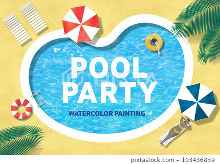 Pool frame design template watercolor 103436839