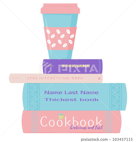 Colored stack of books and a coffee cup 103437115
