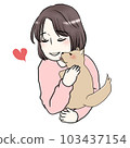 Girl lovingly hugging her pet 103437154
