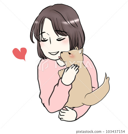 Girl lovingly hugging her pet 103437154