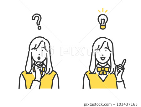 一個帶著疑問表情和激發想法的表情的女孩 103437163