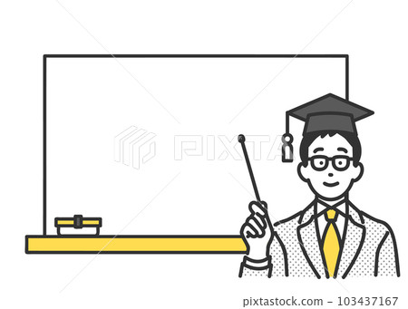 使用指令棒在黑板前解釋的老師/講師的圖像插圖材料 使用指令棒在黑板前解釋的老師/講師的圖像插圖材料 103437167