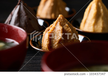 Various types of miso served on a plate Various types of miso served on a plate 103437347