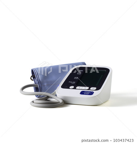 Blood pressure monitor with automatic system white background Blood pressure monitor with automatic system white background 103437423