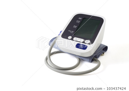 Blood pressure monitor with automatic system white background Blood pressure monitor with automatic system white background 103437424