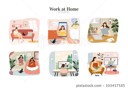 Women work from home element set Women work from home element set 103437585