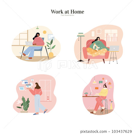Women work from home element set Women work from home element set 103437629