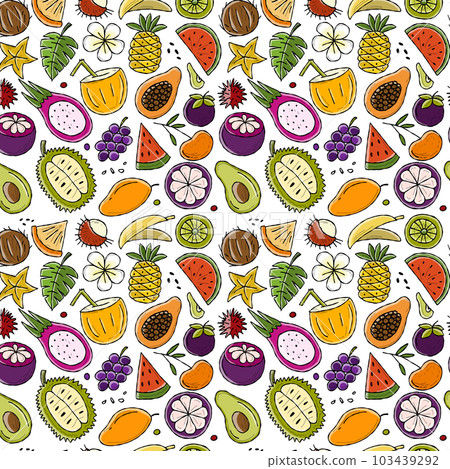 Tropical fruits collection. Seamless pattern background for your design. 103439292