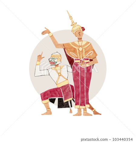 Khon Thai dance person watercolor illustration 103440354