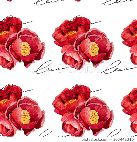 watercolor illustration pattern thin-leaved peonies on a white background 103441310