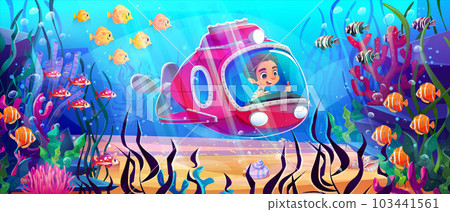 Kids submarine cartoon underwater illustration 103441561