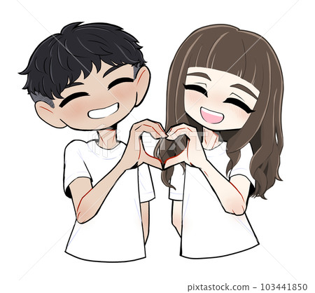 Transgender woman and man couple making a heart mark with a smile Transgender woman and man couple making a heart mark with a smile 103441850