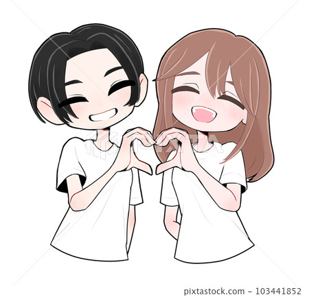 Lesbian couple making a heart mark with a smile Lesbian couple making a heart mark with a smile 103441852
