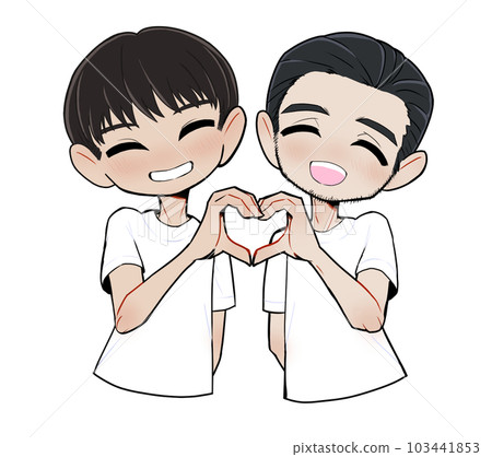 Gay couple making a heart mark with a smile Gay couple making a heart mark with a smile 103441853