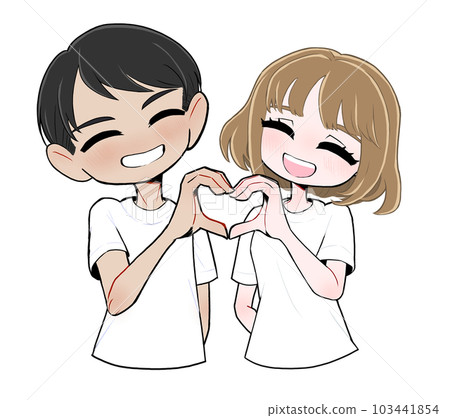 A couple making a heart mark with a smile 103441854