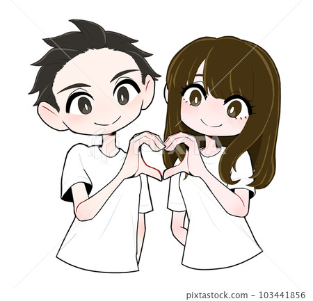 Transgender man and woman couple making heart symbol Transgender man and woman couple making heart symbol 103441856