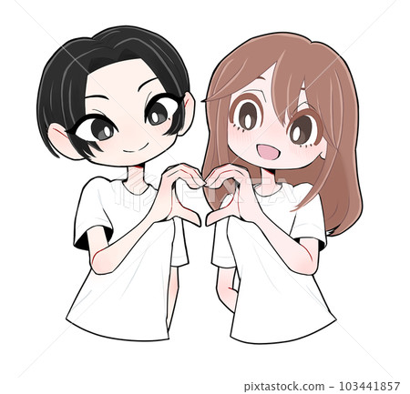 Lesbian couple making a heart mark Lesbian couple making a heart mark 103441857