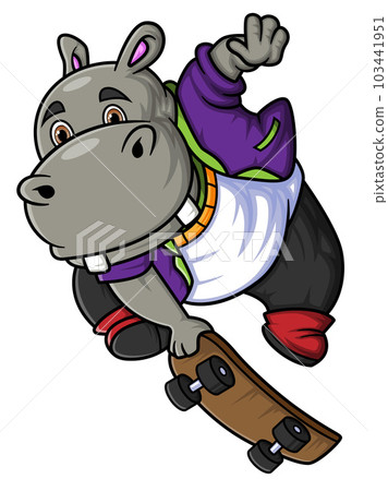 happy cute hippopotamus play skateboard happy cute hippopotamus play skateboard 103441951