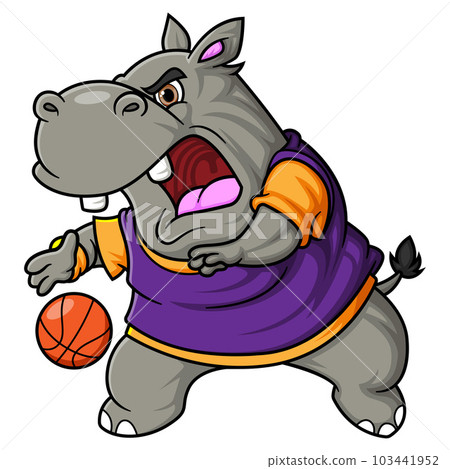 happy cute hippopotamus play basketball happy cute hippopotamus play basketball 103441952