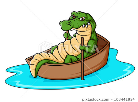 Cute cartoon crocodile Rowing a wooden boat Cute cartoon crocodile Rowing a wooden boat 103441954