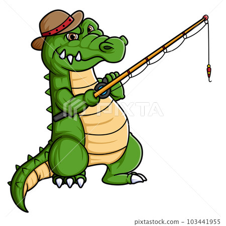 cartoon cute crocodile fishing on white background cartoon cute crocodile fishing on white background 103441955