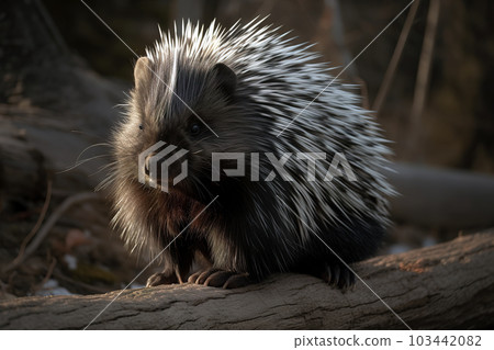 Image of malayan porcupine with long spiky hair. Wildlife Animals. Illustration. Generative AI. 103442082