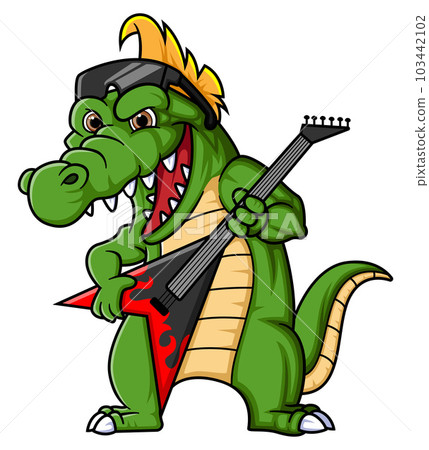 Cute Crocodile Playing Electric Guitar Cartoon character 103442102
