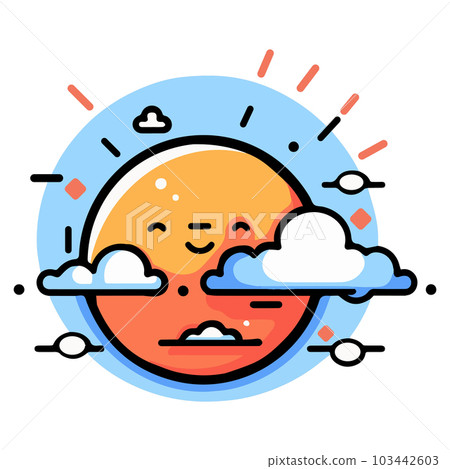 Hand Drawn sun and clouds in doodle style 103442603