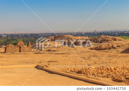 Archaeological site near the temple of Hatshepsut in Deir el-Bahri. Excavations of ancient Egypt on the West Bank of the Nile near Luxor (ancient Thebes) in Egypt 103442730