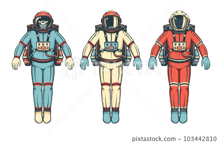 Retro-style Astronaut in a spacesuit with a jetpack Retro-style Astronaut in a spacesuit with a jetpack 103442810
