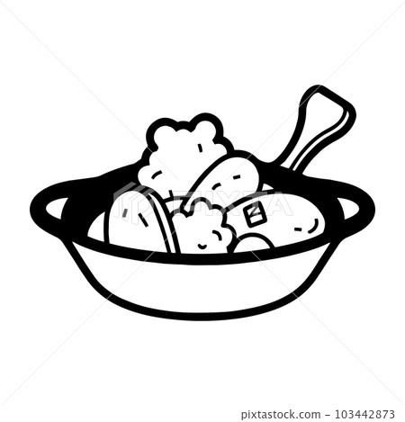 Hand Drawn healthy food in the pan in doodle style 103442873