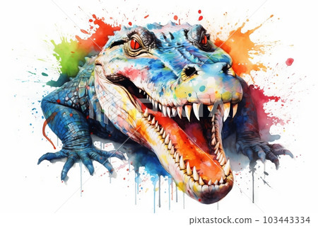 水彩風格的彩色鱷魚：AI 作品 103443334