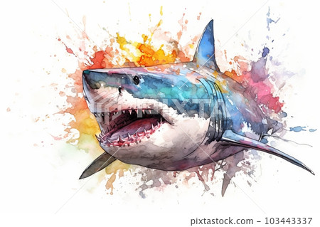 Colorful shark in watercolor style: AI work - Stock Illustration
