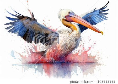 水彩風格的彩色鵜鶘：AI 作品 103443343