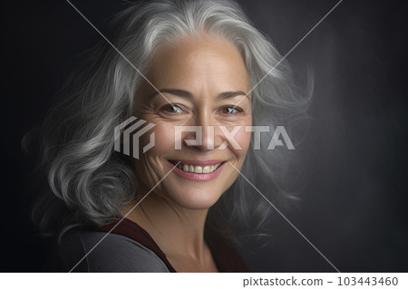 a happy young woman with grey hair in the style of smooth and polished with Generative AI 103443460