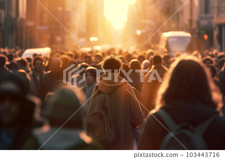 crowd of people walking in a busy road with Generative AI crowd of people walking in a busy road with Generative AI 103443716