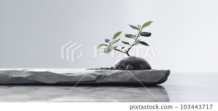 a single branch of a small plant on rocks Generative AI 103443717