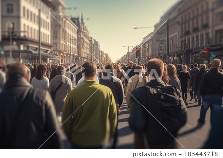 crowd of people walking in a busy road with Generative AI 103443718