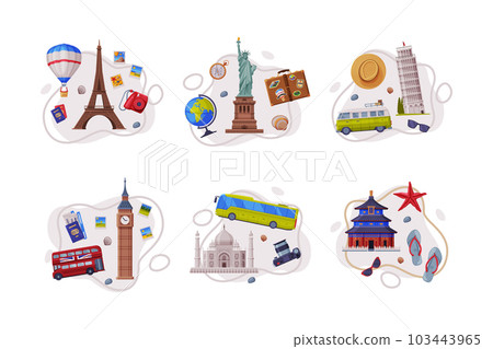 Travel and Tourism with Different City Landmark and Objects Vector Composition Set 103443965