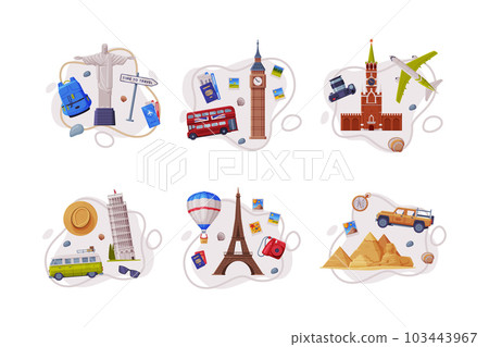 Travel and Tourism with Different City Landmark and Objects Vector Composition Set 103443967