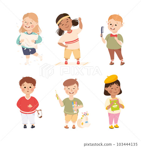 Little Boy and Girl with Different Type of Behavior Vector Set Little Boy and Girl with Different Type of Behavior Vector Set 103444135