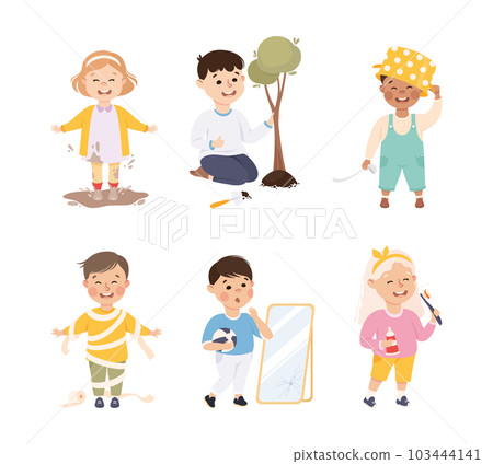 Little Boy and Girl with Different Type of Behavior Vector Set 103444141